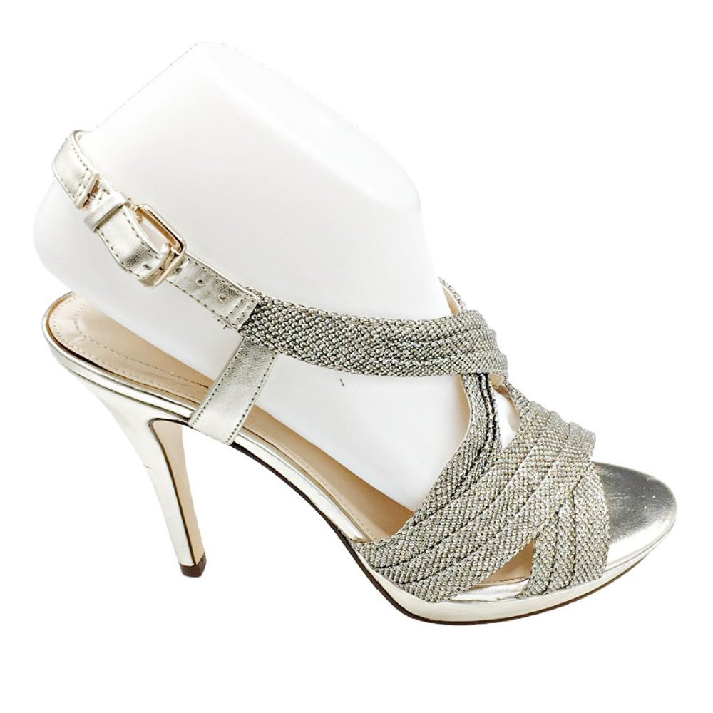 FINAL PRICE - Maripe Gold and Silver Evening Strappy Heel 8.5 - Picture 1 of 5